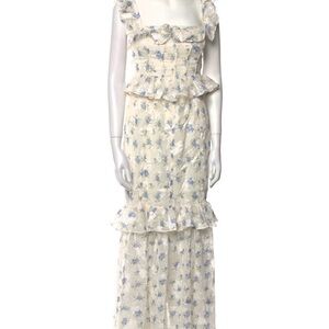 For Love And Lemons Cream and Light Blue Floral Maxi Dress